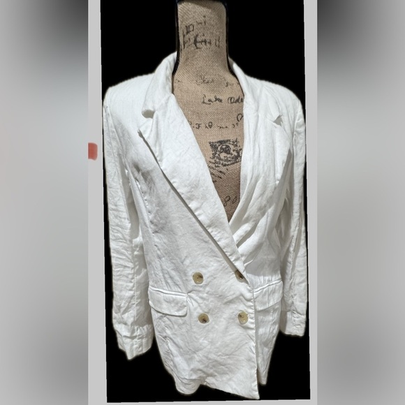 Evereve White linen blend Blazer Oversized Double-Breasted Sz m - Picture 3 of 13